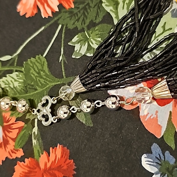 1950s iridescent bugle beads w/ aurora borealis stones - Picture 3 of 5